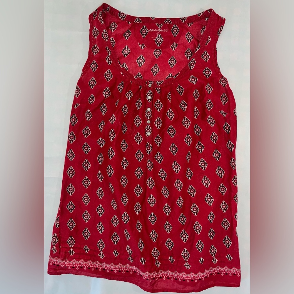 Eddie Bauer sleeveless paisley Red Bandana pattern Tank Top Cotton Small Blouse